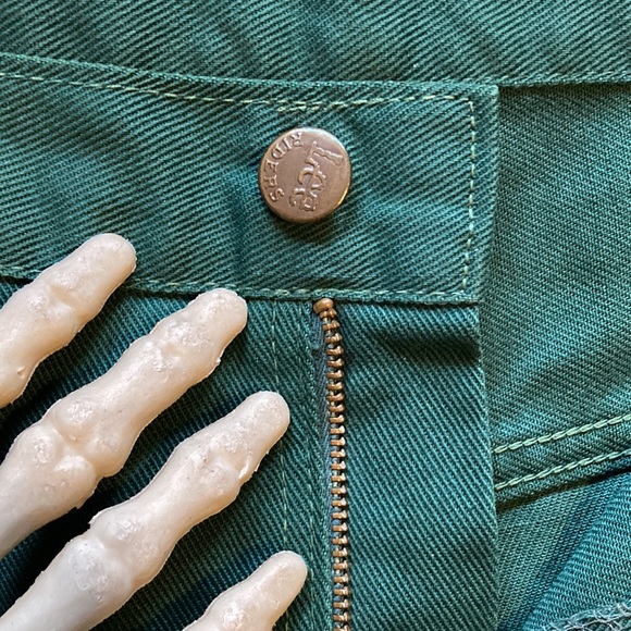 π SOLD π Vintage 70s Lee Polyester Jeans Green Made in U.S.A. ~ 33 X 31 - Picture 4 of 7